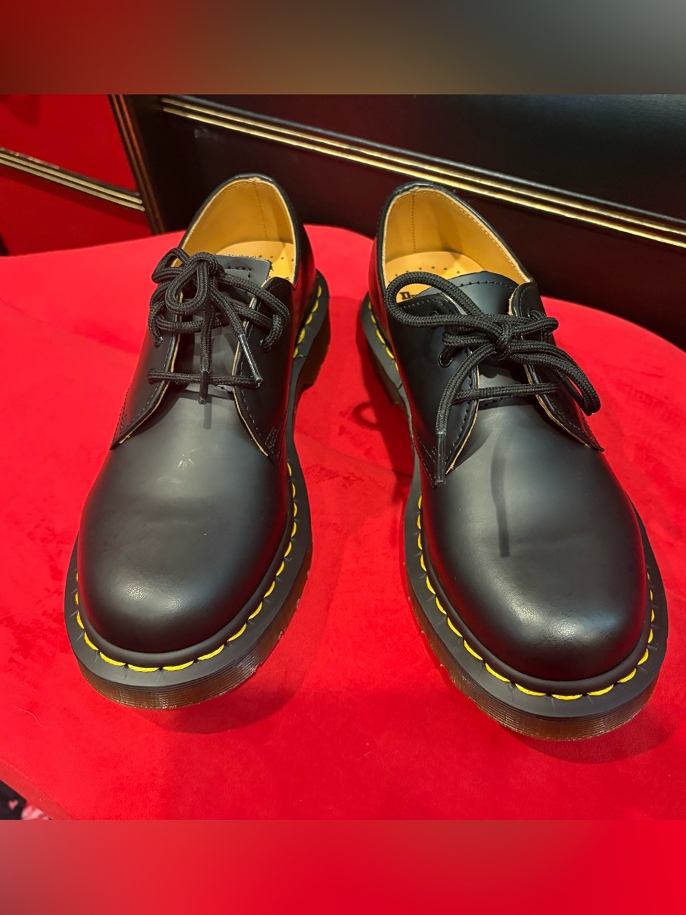 Dr. Martens Black 3-Eye Oxford with Yellow Stitching - Picture 2 of 7